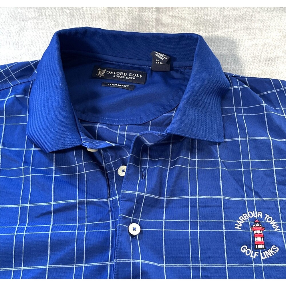Oxford Golf Harbour Town Golf Links Polo Shirt Mens XL Blue Windowpane Check
